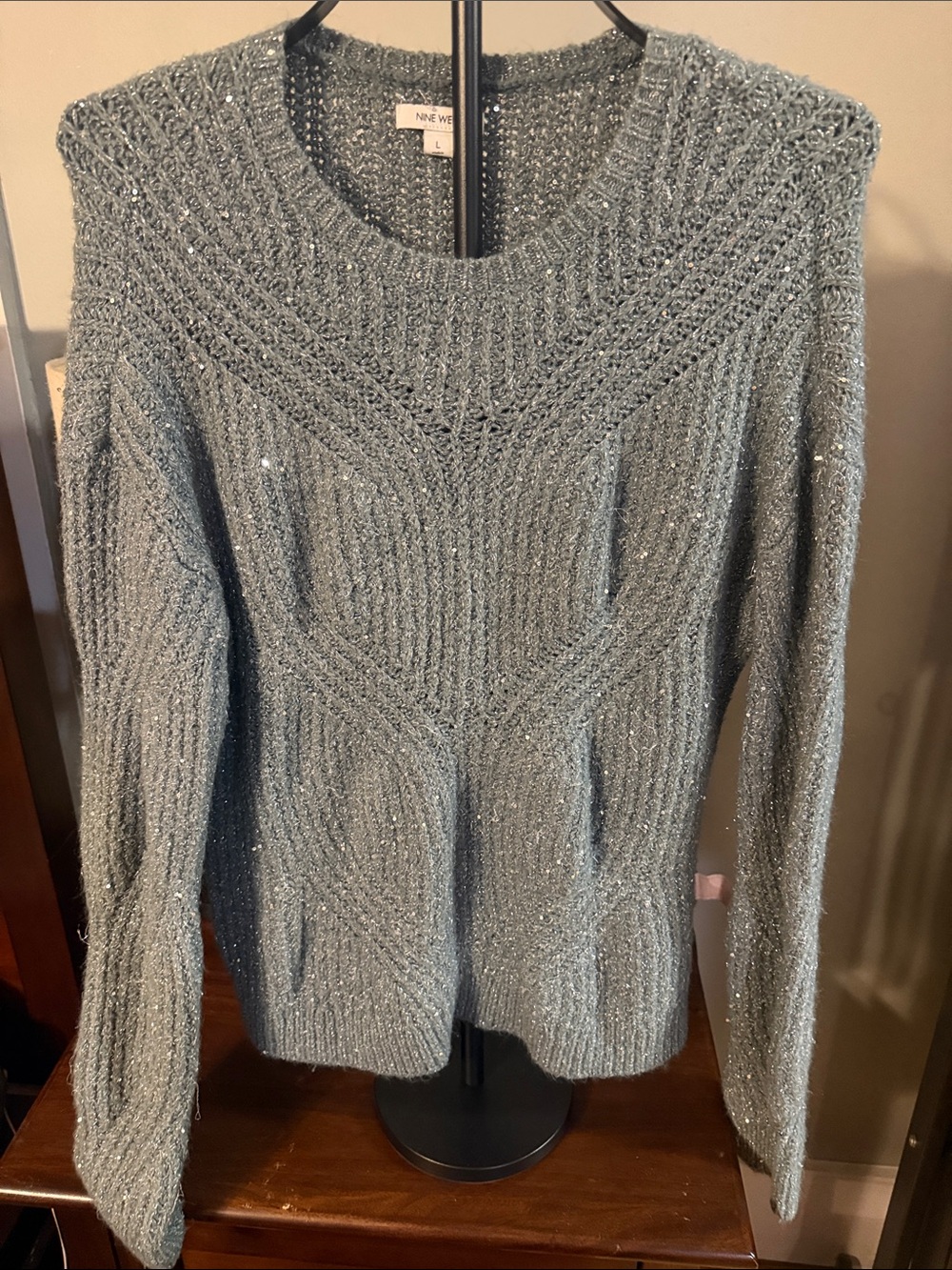 Nine West Sparkle Knit Crewneck Sweater in Light Blue
